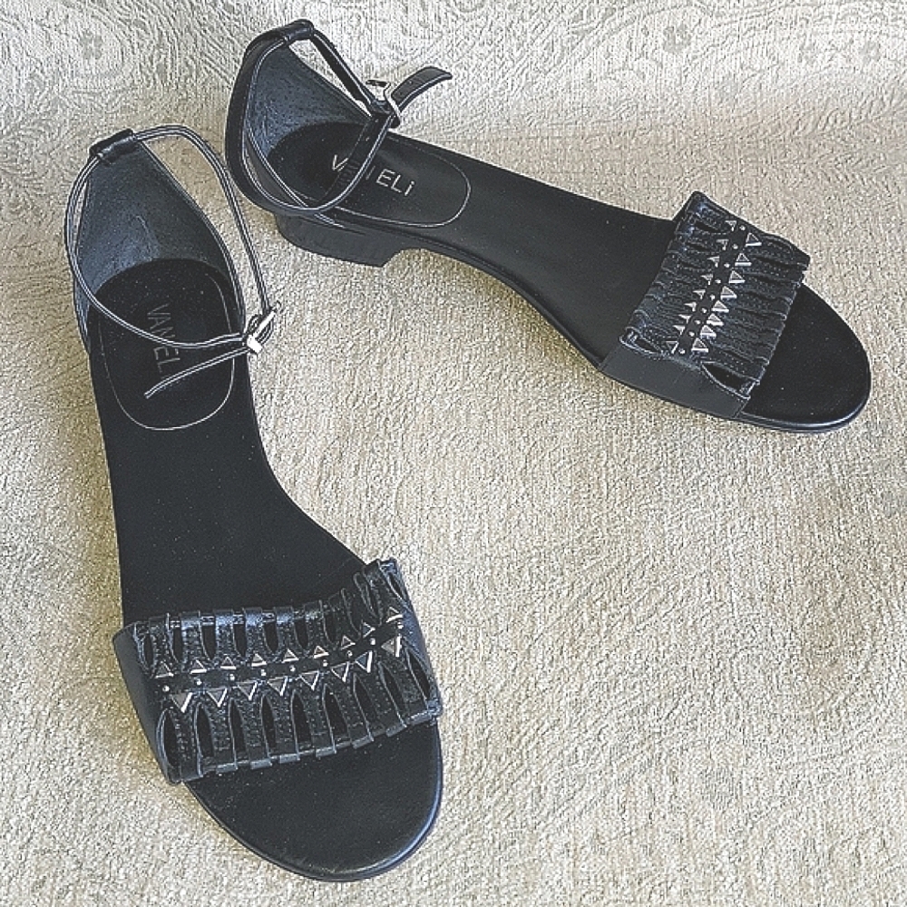 Van Eli Black Leather Sandals w/ Ankle Straps